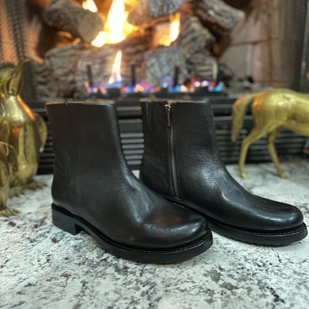 Black Leather Frye Chelsea Moto boots